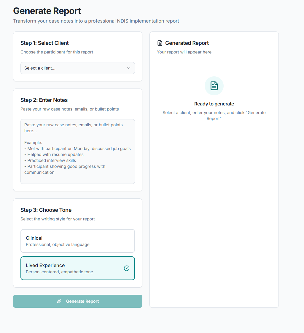RecoverNote - NDIS-Compliant AI Reports for Recovery Coaches